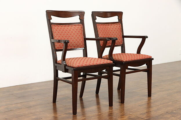 Pair of Antique Mission Oak Arts & Crafts Craftsman Desk or Dining Chairs #37975 photo