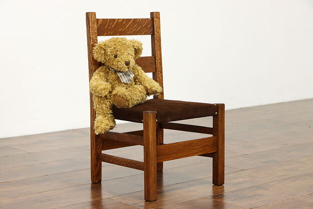 Child Antique Craftsman Mission Oak Arts & Craft Chair, Quaint Stickley #38482 photo