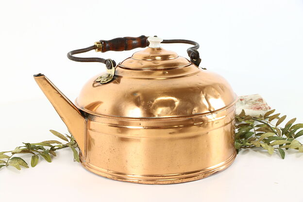 Copper Antique Farmhouse Tea Pot, Kettle HSB & Co., Rev-O-Noc  #38639 photo