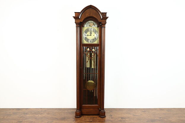 Gothic Antique Mahogany 7 Tube Grandfather Tall Case Clock, Colonial #34380 photo