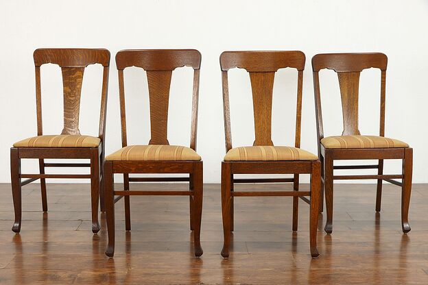 Arts & Crafts Mission Oak Set of 4 Antique Dining, Office Chairs, Murphy #37401 photo