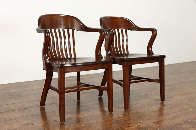 Pair Walnut Office Banker or Desk Chairs, Signed Milwaukee Chair Co. #38773 photo