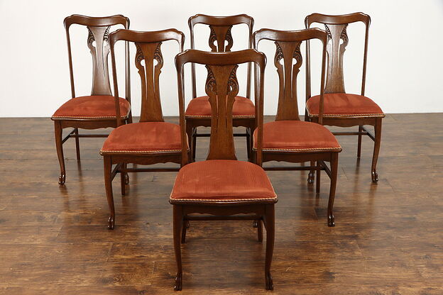 Set of Six Victorian Vintage Quarter Sawn Oak Dining Chairs, Graybar #39068 photo