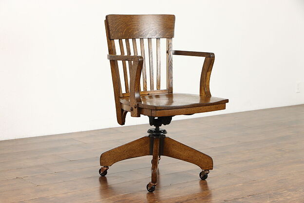 Oak Quarter Sawn Antique Swivel Adjustable Office Desk Chair #39338 photo
