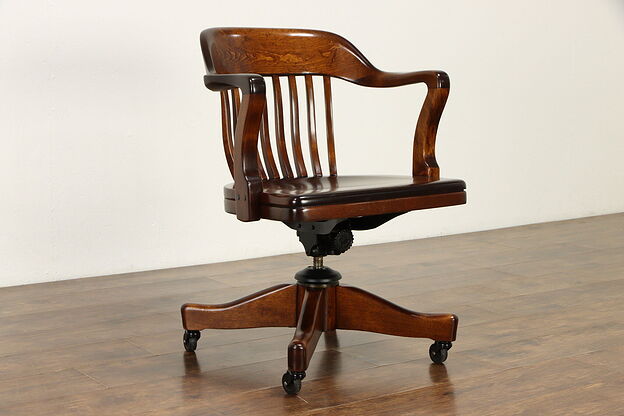 Vintage Swivel Adjustable Birch Office or Library Desk Chair, Johnson #35900 photo