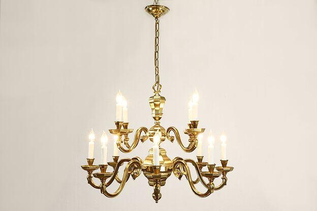 Traditional Brass Two Tier 12 Candle Vintage Chandelier #39455 photo