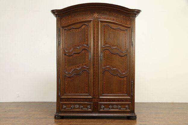 Country French Antique 1770 Walnut Armoire or Wardrobe, Marquetry #31835 photo