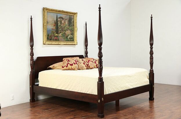 King Size Vintage Carved Mahogany Poster Bed, Signed Henredon #30020 photo