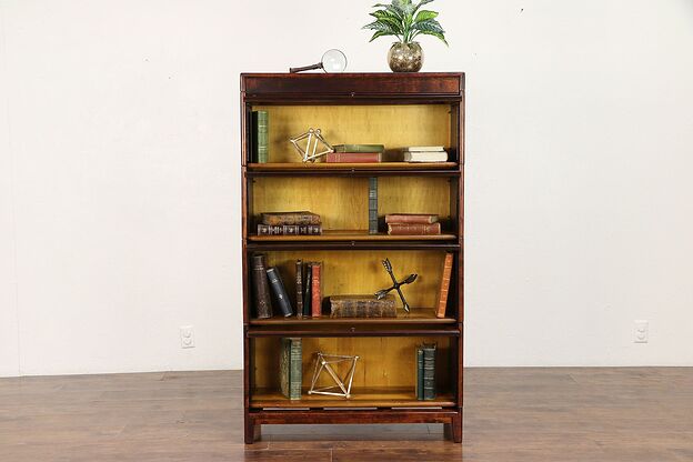 Lawyer Antique 4 Stack Birch Library Bookcase, Wavy Glass Signed GRM #30592 photo