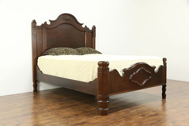 Victorian Hand Carved Walnut Antique 1860's Queen Size Bed #30210 photo