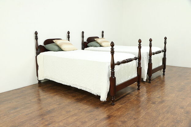Pair Antique Mahogany Twin or Single Poster Beds #30585 photo
