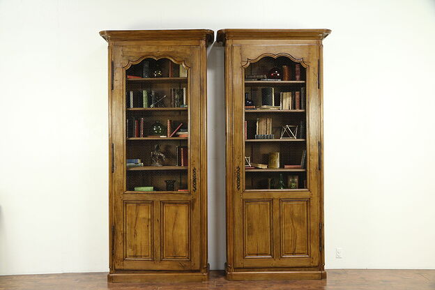 Pair French Country Provincial Oak 1780 Antique Library Bookcases #30693 photo