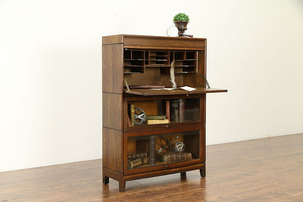 Oak Quarter Sawn Antique 2 Stack Lawyer Bookcase & Secretary Desk,Gunn #31983 photo