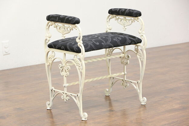 Cast Iron Filigree 1910 Antique Bench with Arms, New Upholstery photo
