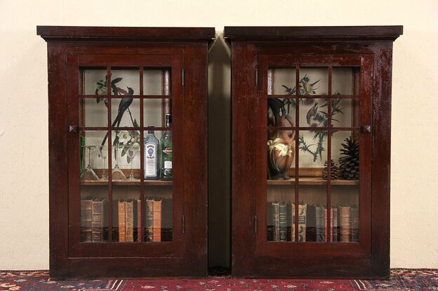 Pair of Antique Architectural Salvage Pine 1900 Bookcases photo