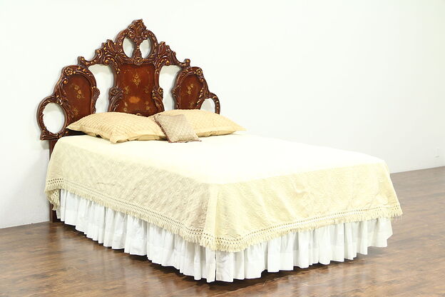 Baroque Carved King or Queen Size Cherry Headboard, Hand Painted & Signed photo