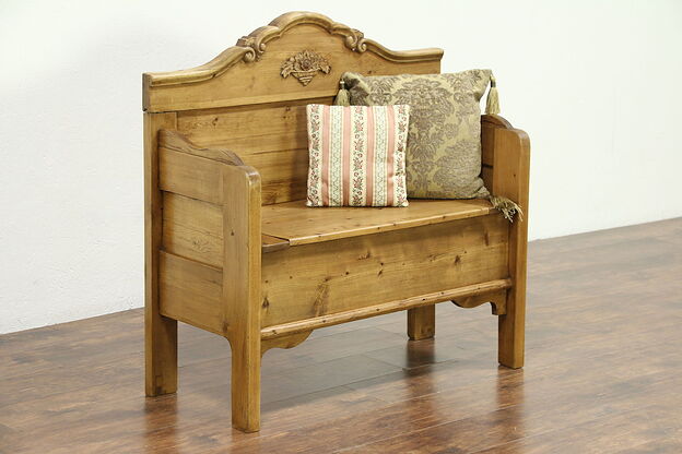 Country Pine Hall Bench, Storage Under Seat From Antique Salvage photo