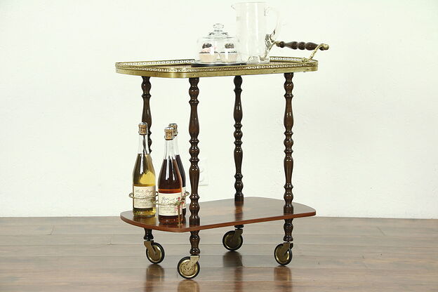 Bar, Beverage or Dessert Cart, Rosewood & Burl Marquetry, Signed Italy photo