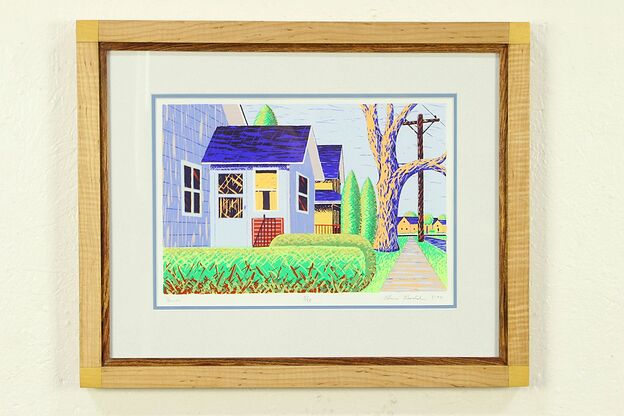 Houses Serigraph by Bruce Bodden, Wisconsin Artist, Custom Frame #30564 photo