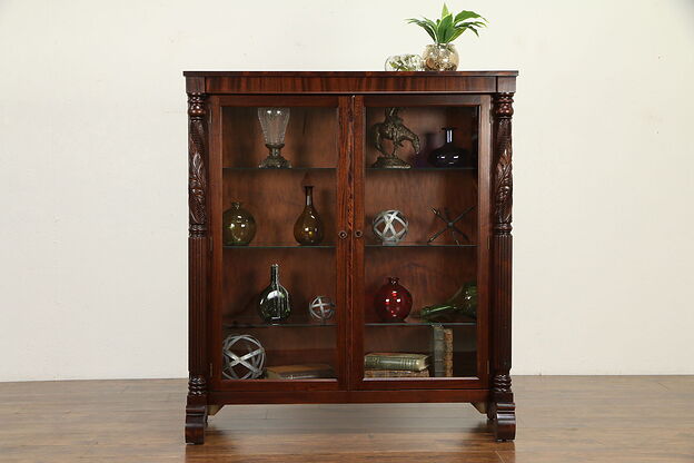 Empire Antique Mahogany Bookcase or Curio Display Cabinet #30825 photo