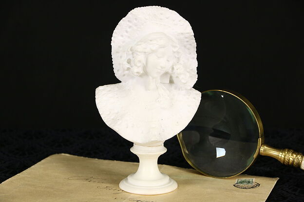 Marble Sculpture 1890's Antique Carved Bust of a Young Lady photo