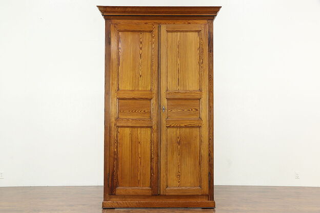 Pine Antique 1890 Hand Crafted Armoire, Wardrobe or Closet, Austria or Czech photo