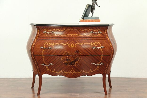 Bombe Shaped Vintage Chest or Dresser, Rosewood & Marquetry, Italy  #29031 photo