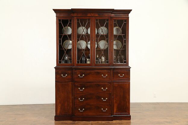 Traditional Mahogany Vintage Breakfront China Cabinet or Bookcase & Desk #30762 photo