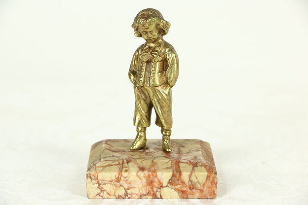Bronze Boy Statue in 18th Century Garb, Marble Base photo