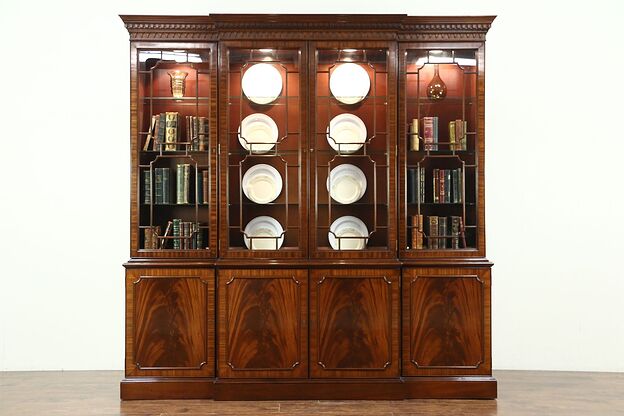 Georgian Style Vintage Breakfront China Cabinet or Bookcase, Signed Councill photo