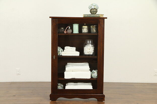 Oak Antique Bookcase or Bath Cabinet, Adjustable Shelves #31827 photo