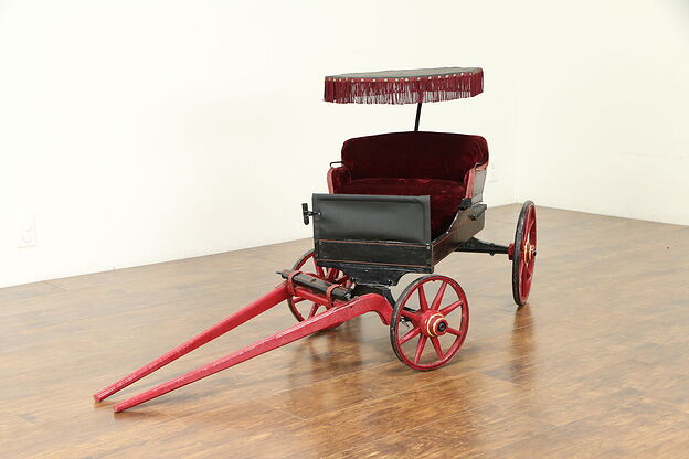 Child Size Antique Goat or Dog Cart, Photographer Prop, Wood Spoke Wheels #31249 photo