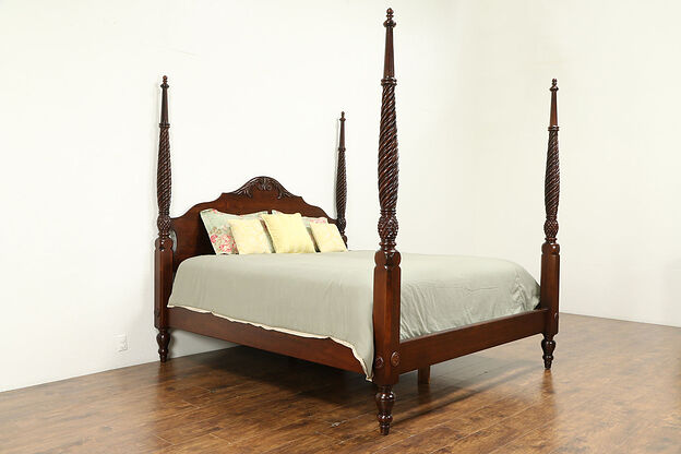 Ethan Allen Vintage Carved Cherry King Size Poster Bed, British Classics  #31269 photo