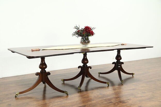 Traditional Mahogany Antique 3 Pedestal Banquet Dining Table England #28806 photo