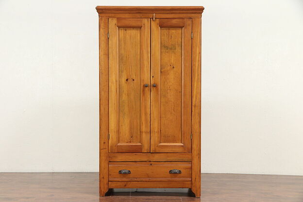 Country Pine Antique Armoire, Closet, Bath or Linen Cabinet, Wainscoting #29531 photo