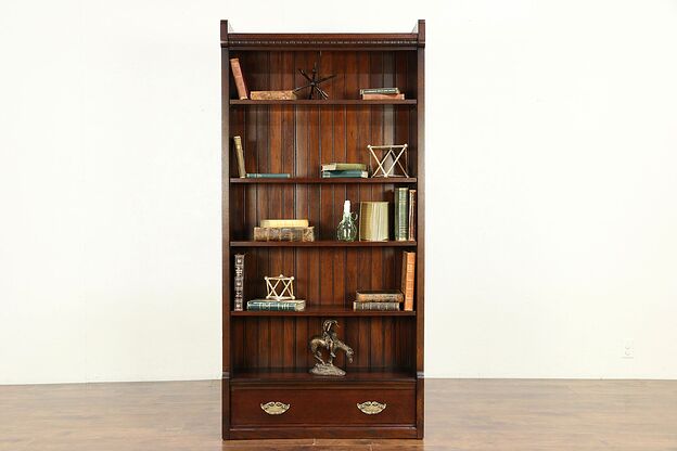 Oak Antique Bookcase, Shelf or Bath Cabinet, Drawer & Adjustable Shelves #30111 photo