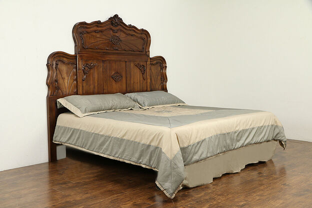 Italian Antique Carved Walnut King Size Bed Headboard #31627 photo