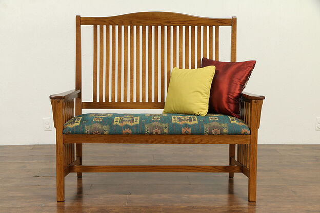 Craftsman Oak Vintage Hall Bench, New Upholstery, Richardson Bros. #31936 photo