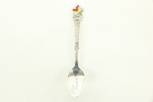Fort Frances Canada Sterling Silver Souvenir Spoon, Enamel Maple Leaf, Provinces photo