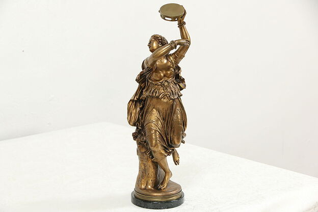 Gypsy or Dancer & Tambourine Statue Bronze Sculpture, Signed Clesinger 1858 photo