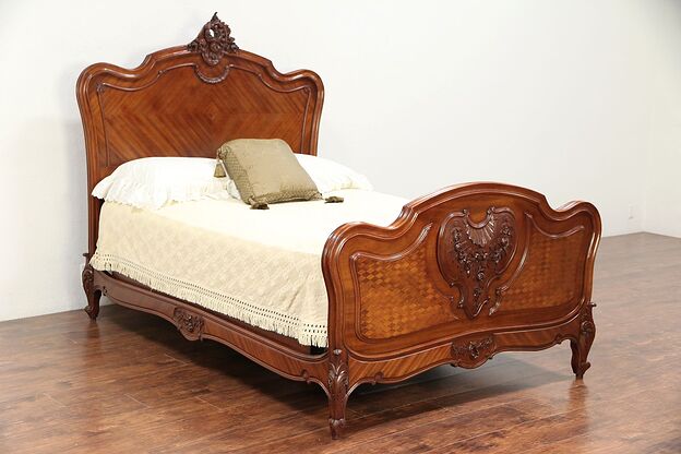 French Antique Carved Mahogany Full or Double Size Bed #29592 photo