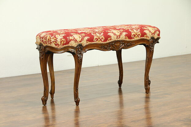 French Antique Hand Carved Walnut Bench, 6 Legs #30642 photo