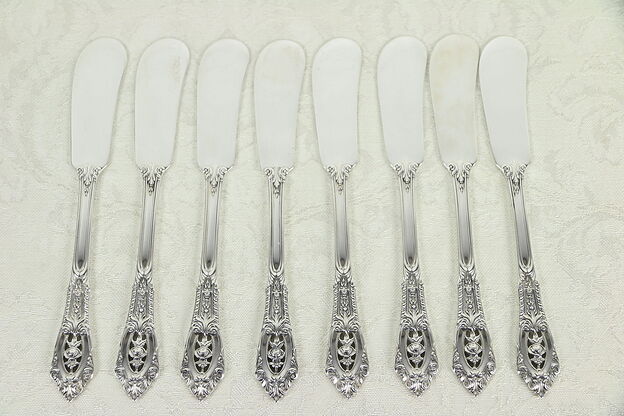 Set of 8 Sterling Silver Butter Knives, 5 1/2" Rose Point by Wallace #30124 photo