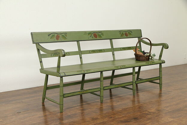 Hitchcock Antique 1850 New England Deacon or Hall Bench, Painted Settle #31522 photo