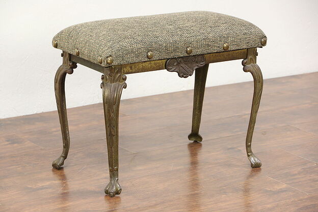 Bench or Footstool, 1920 Antique Patinated Brass Legs, Signed Howell photo