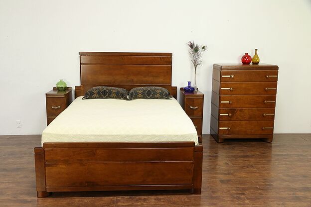 Midcentury Modern Streamline Vintage Queen Size Bed, Deskey #30499 photo