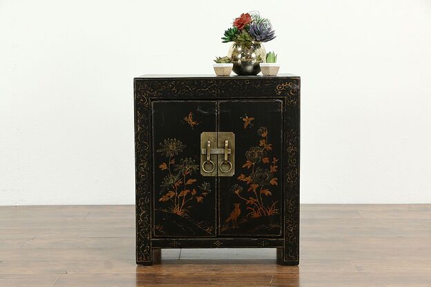 Chinese Antique Hand Painted Lacquer End Table, Console or Nightstand #33282 photo