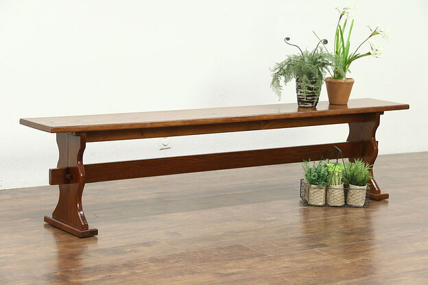 Oak Vintage 1950's 6' Dining or Hall Bench, Mortise & Tenon Joints photo
