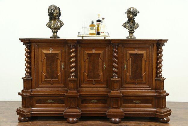German Renaissance Carved Oak 1890's Antique Back Bar, Sideboard #28685 photo