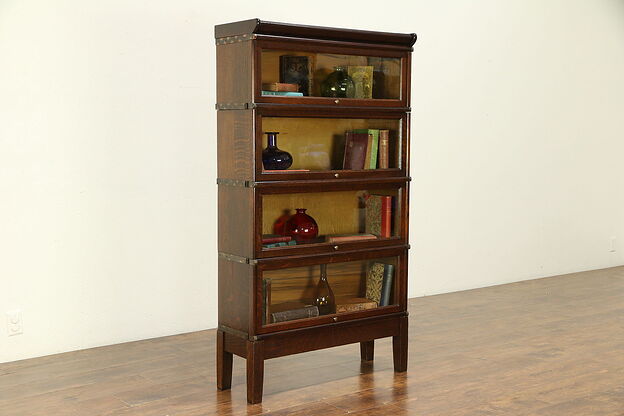 Oak Antique 4 Stack Lawyer Bookcase, Signed Globe Wernicke, Wavy Glass #30709 photo